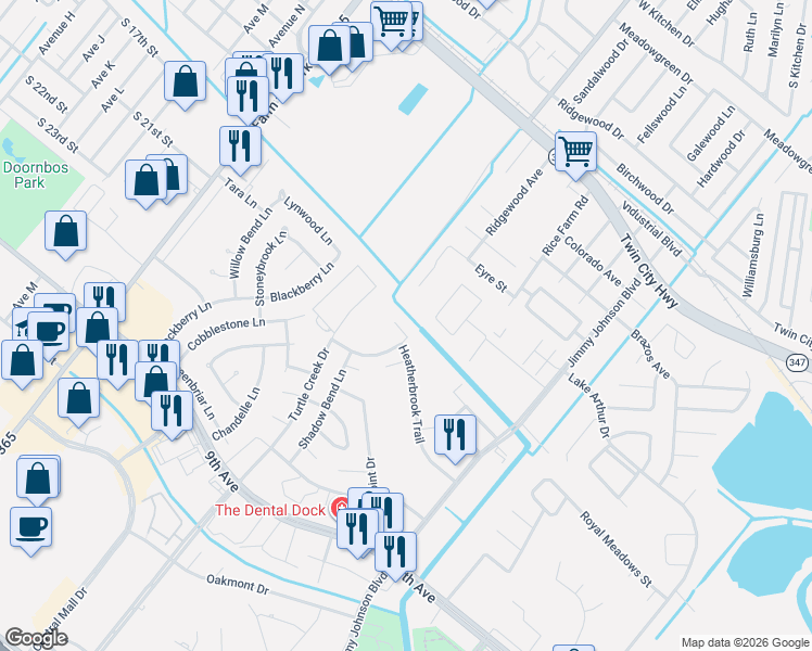 map of restaurants, bars, coffee shops, grocery stores, and more near 4324 Howell Drive in Port Arthur