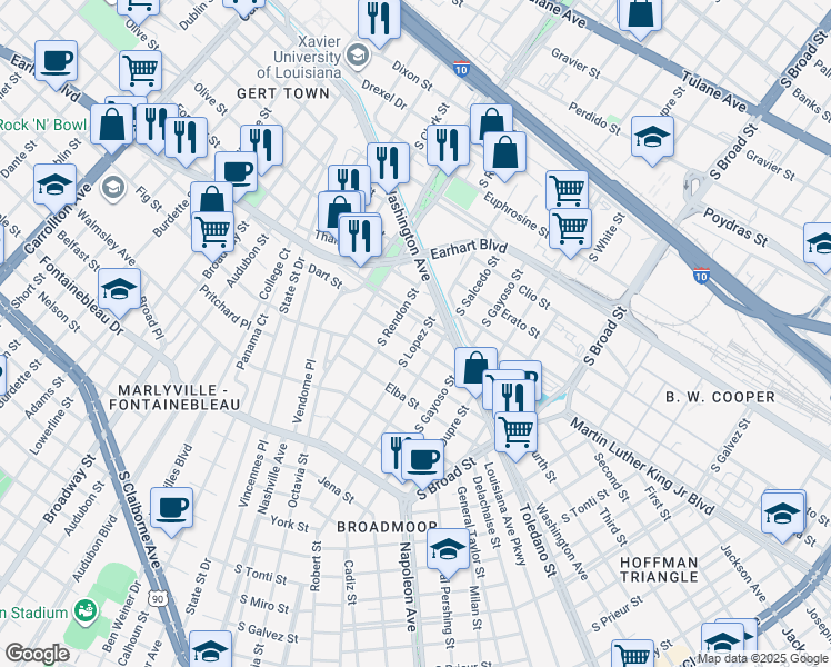 map of restaurants, bars, coffee shops, grocery stores, and more near 4401-4499 Martin Luther King Jr Blvd in New Orleans