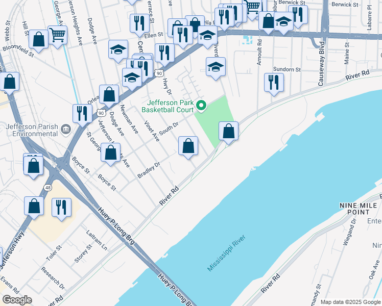 map of restaurants, bars, coffee shops, grocery stores, and more near 143 Central Avenue in Jefferson
