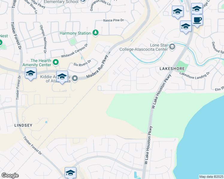 map of restaurants, bars, coffee shops, grocery stores, and more near 12430 Lost Anchor Way in Houston