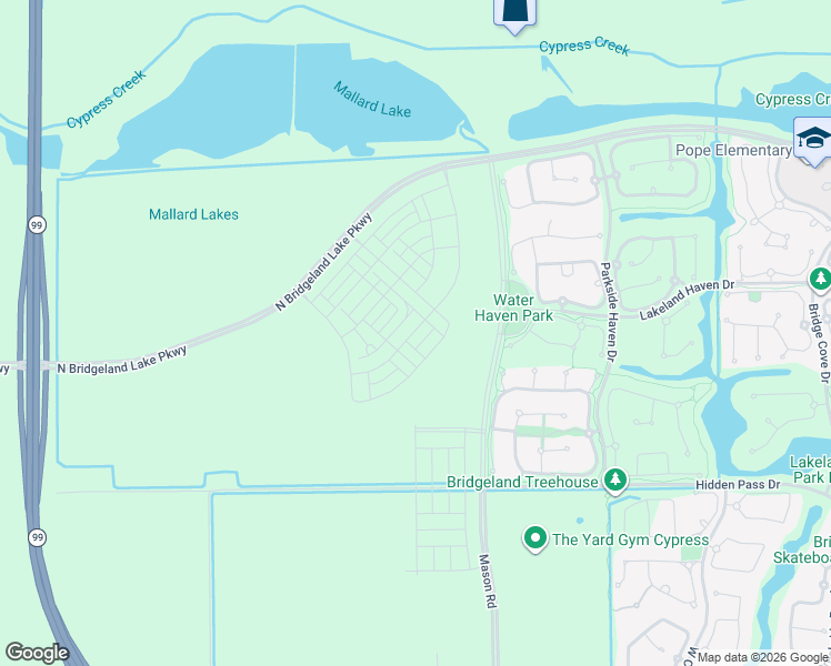 map of restaurants, bars, coffee shops, grocery stores, and more near 20000 Water Haven Park Drive in Cypress