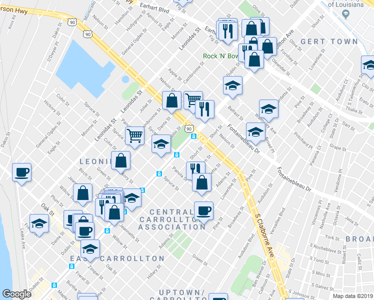 map of restaurants, bars, coffee shops, grocery stores, and more near 2235 South Carrollton Avenue in New Orleans