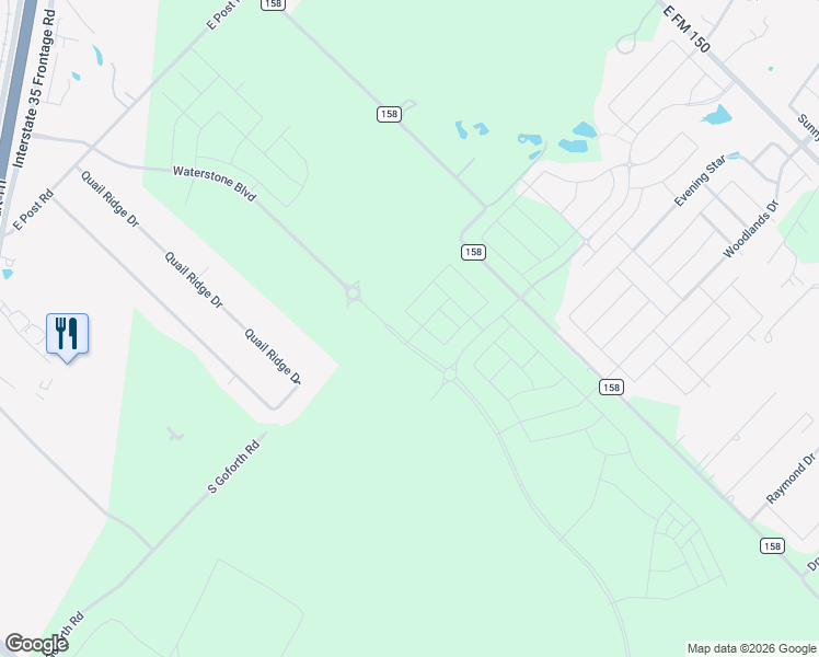 map of restaurants, bars, coffee shops, grocery stores, and more near 1181 County Road 158 in Kyle