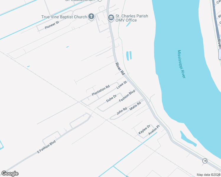 map of restaurants, bars, coffee shops, grocery stores, and more near 205 Plantation Road in Hahnville