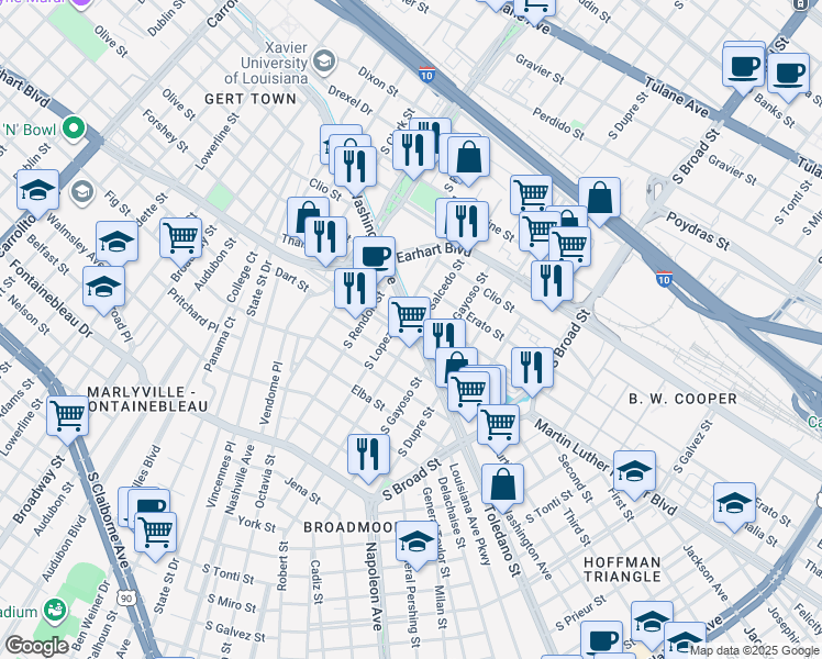 map of restaurants, bars, coffee shops, grocery stores, and more near 4401 Martin Luther King Junior Boulevard in New Orleans
