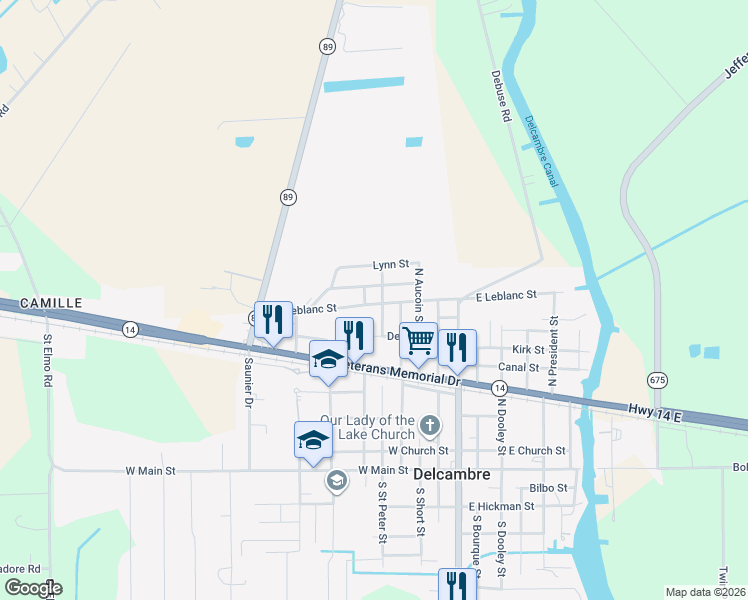map of restaurants, bars, coffee shops, grocery stores, and more near North Marie in Delcambre