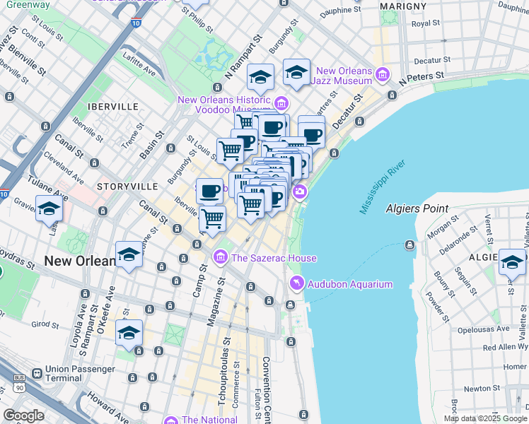 map of restaurants, bars, coffee shops, grocery stores, and more near 429 Decatur Street in New Orleans