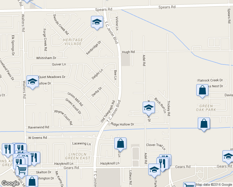 map of restaurants, bars, coffee shops, grocery stores, and more near 11810 Hallowing Point Road in Houston