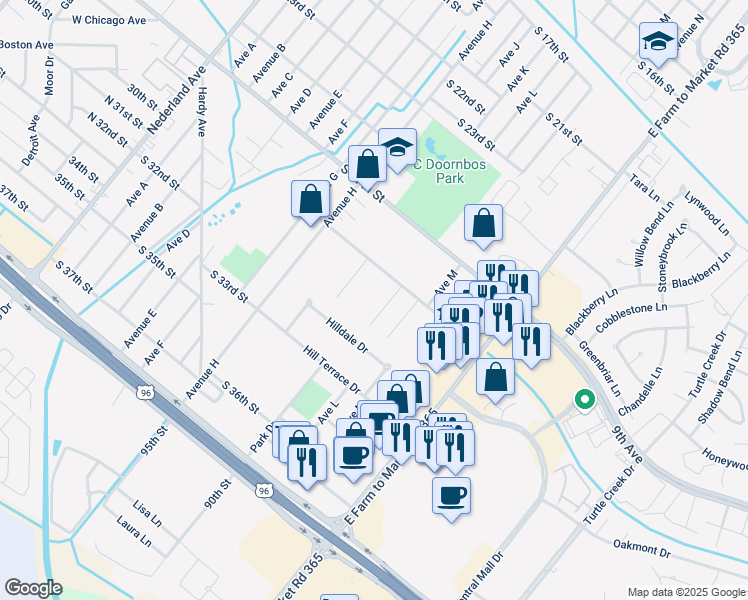 map of restaurants, bars, coffee shops, grocery stores, and more near 1212 South 29th Street in Nederland