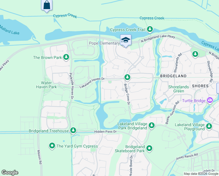 map of restaurants, bars, coffee shops, grocery stores, and more near 19114 Cove Forest Lane in Cypress