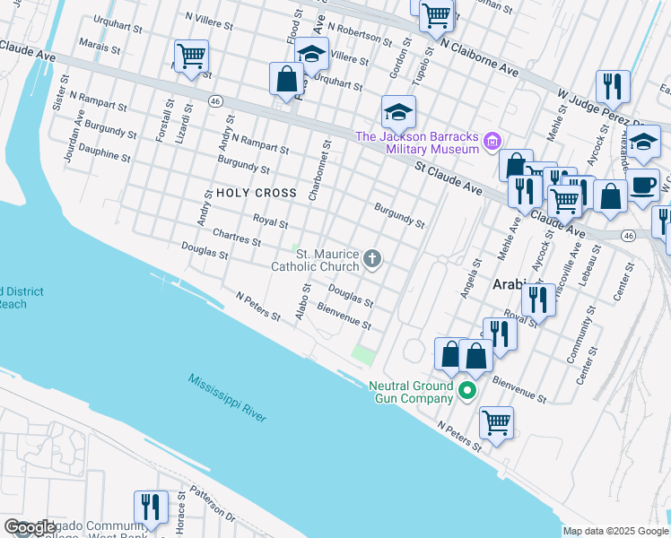 map of restaurants, bars, coffee shops, grocery stores, and more near 532 Tupelo Street in New Orleans