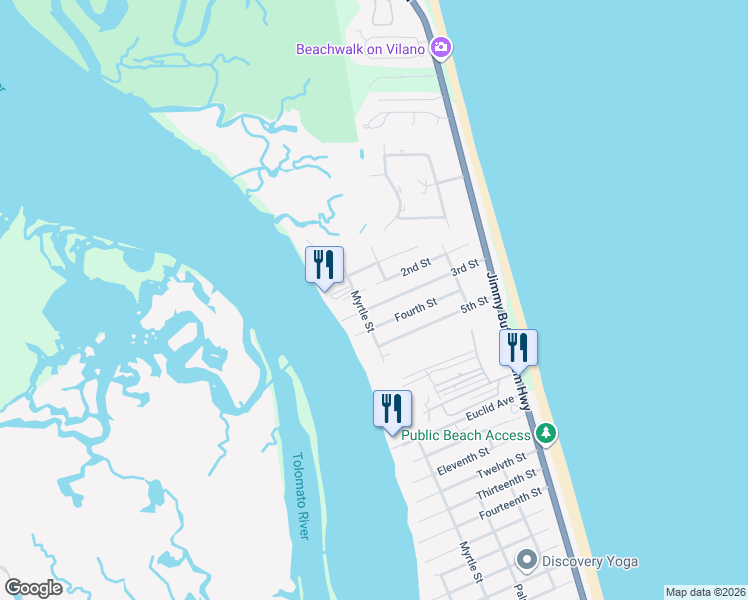 map of restaurants, bars, coffee shops, grocery stores, and more near 406 3rd Street in St. Augustine