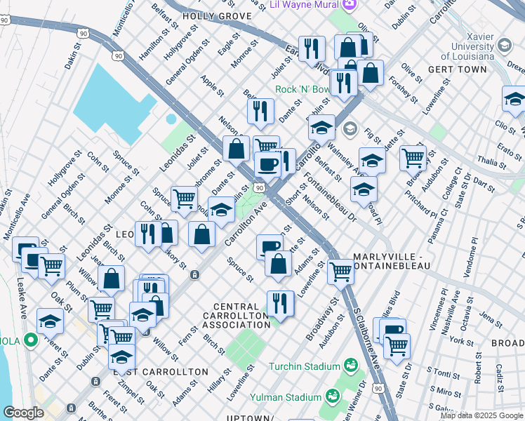 map of restaurants, bars, coffee shops, grocery stores, and more near 1 Neron Place in New Orleans