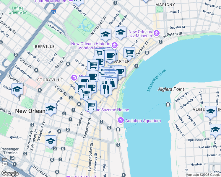 map of restaurants, bars, coffee shops, grocery stores, and more near 429 Decatur St in New Orleans