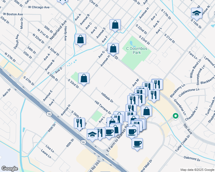 map of restaurants, bars, coffee shops, grocery stores, and more near 1212 South 29th Street in Nederland