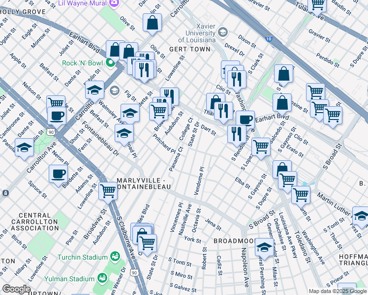 map of restaurants, bars, coffee shops, grocery stores, and more near 4031 Panama Court in New Orleans