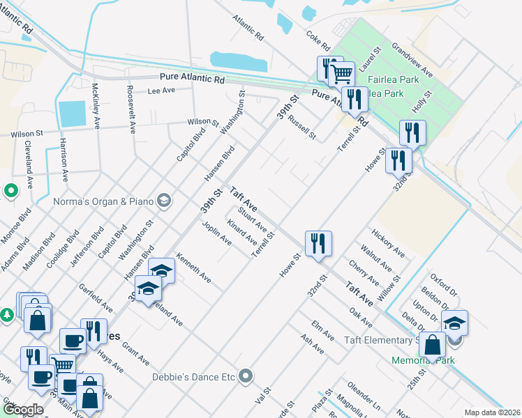 map of restaurants, bars, coffee shops, grocery stores, and more near 3810 Taft Avenue in Groves