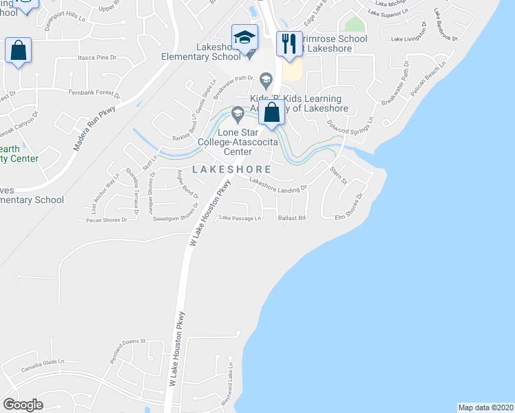 map of restaurants, bars, coffee shops, grocery stores, and more near 15819 Azalea Shores Court in Houston