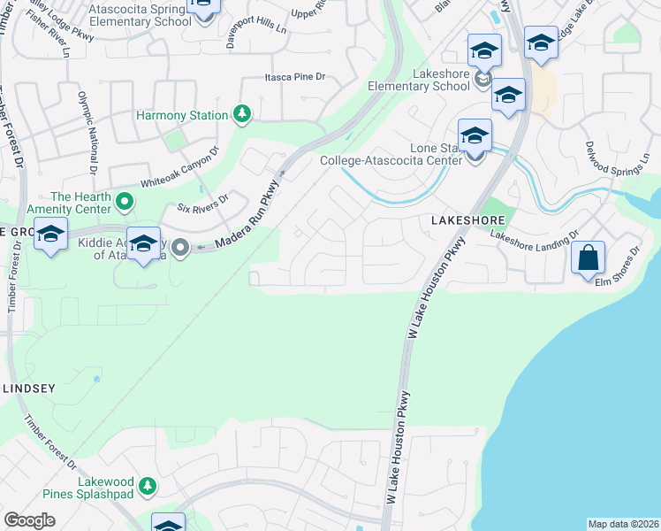 map of restaurants, bars, coffee shops, grocery stores, and more near 12931 Palm Leaf Court in Houston