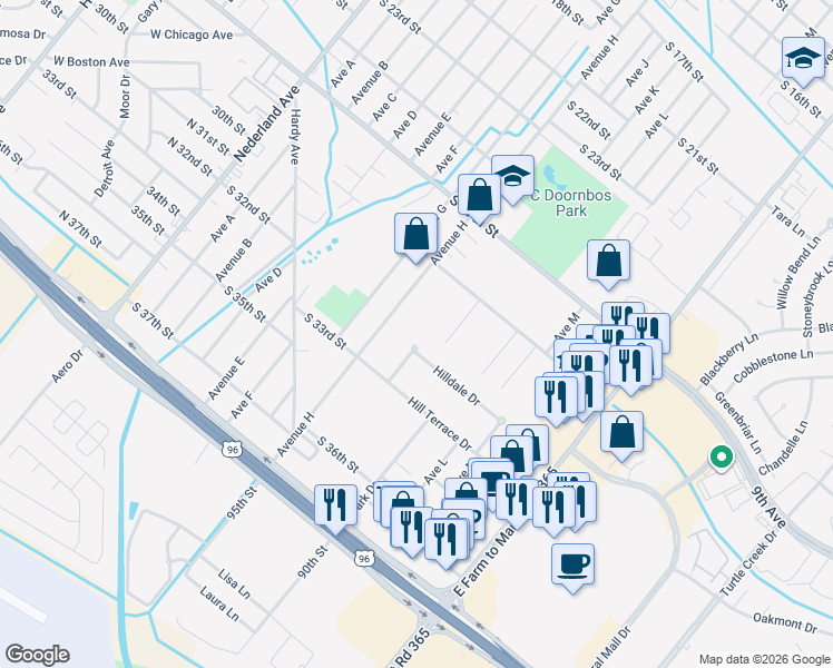 map of restaurants, bars, coffee shops, grocery stores, and more near 3016 Avenue J in Nederland