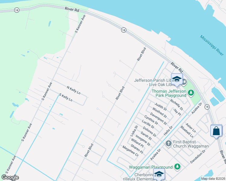map of restaurants, bars, coffee shops, grocery stores, and more near 1 West Kori Lane in Waggaman