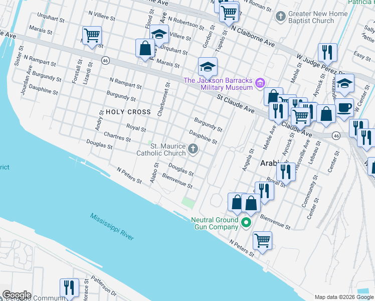 map of restaurants, bars, coffee shops, grocery stores, and more near 631 Saint Maurice Avenue in New Orleans