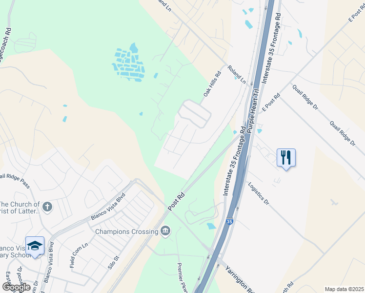 map of restaurants, bars, coffee shops, grocery stores, and more near 291 Roland Lane in Kyle