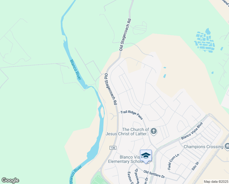 map of restaurants, bars, coffee shops, grocery stores, and more near 3300 County Road 136 in Kyle