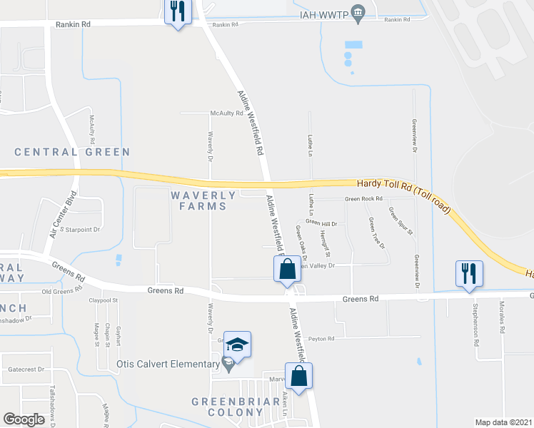 map of restaurants, bars, coffee shops, grocery stores, and more near 16207 Aldine Westfield Road in Houston