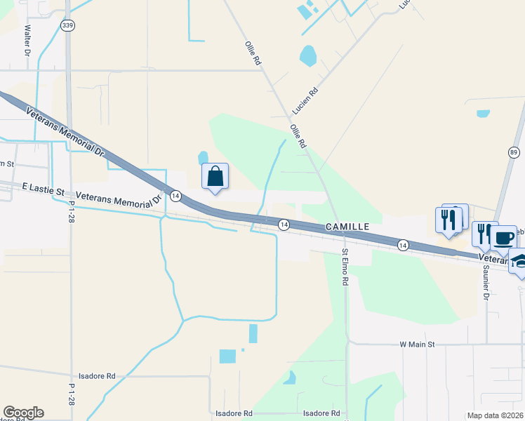 map of restaurants, bars, coffee shops, grocery stores, and more near Veterans Memorial Drive in Erath