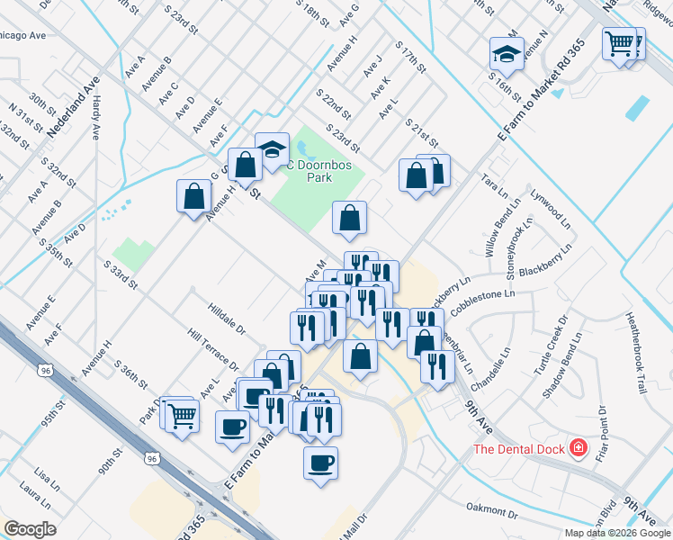 map of restaurants, bars, coffee shops, grocery stores, and more near 2719 Avenue N in Nederland