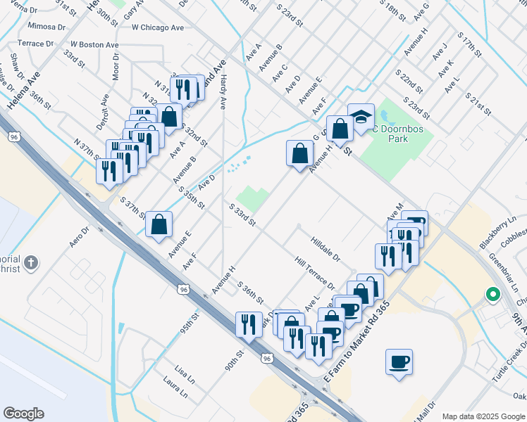map of restaurants, bars, coffee shops, grocery stores, and more near 3224 Avenue H in Nederland