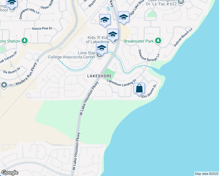 map of restaurants, bars, coffee shops, grocery stores, and more near 15903 Azalea Shores Court in Houston
