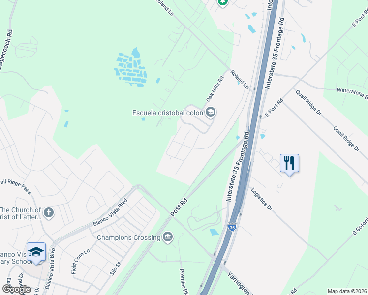 map of restaurants, bars, coffee shops, grocery stores, and more near 291 Roland Lane in Kyle