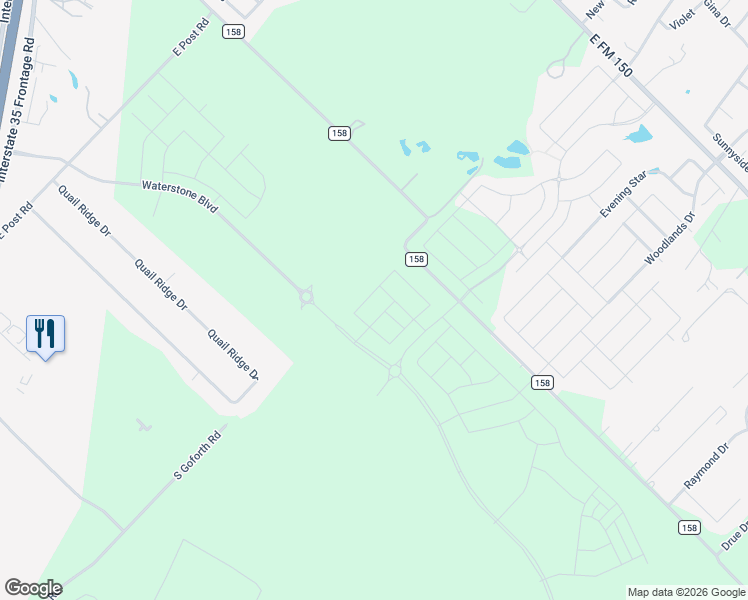 map of restaurants, bars, coffee shops, grocery stores, and more near 1181 County Road 158 in Kyle