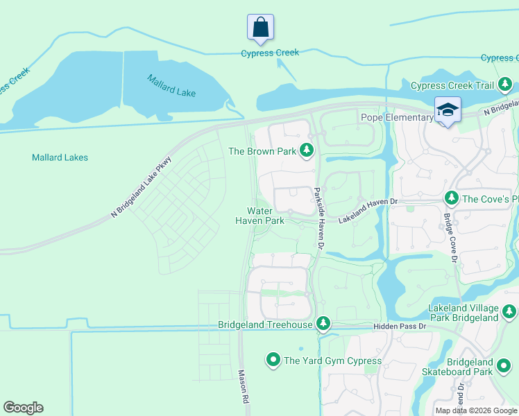 map of restaurants, bars, coffee shops, grocery stores, and more near 20000 Water Haven Park Drive in Harris County