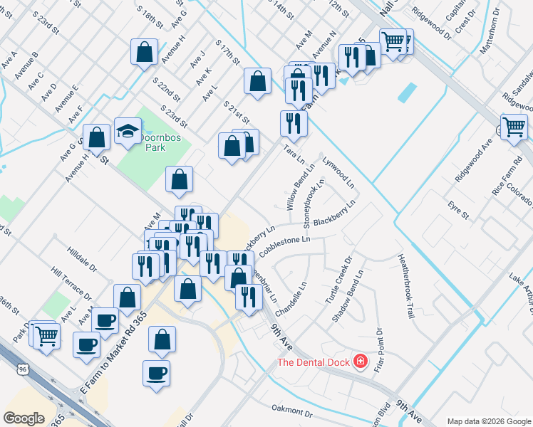 map of restaurants, bars, coffee shops, grocery stores, and more near 8636 Lamplighter Lane in Port Arthur
