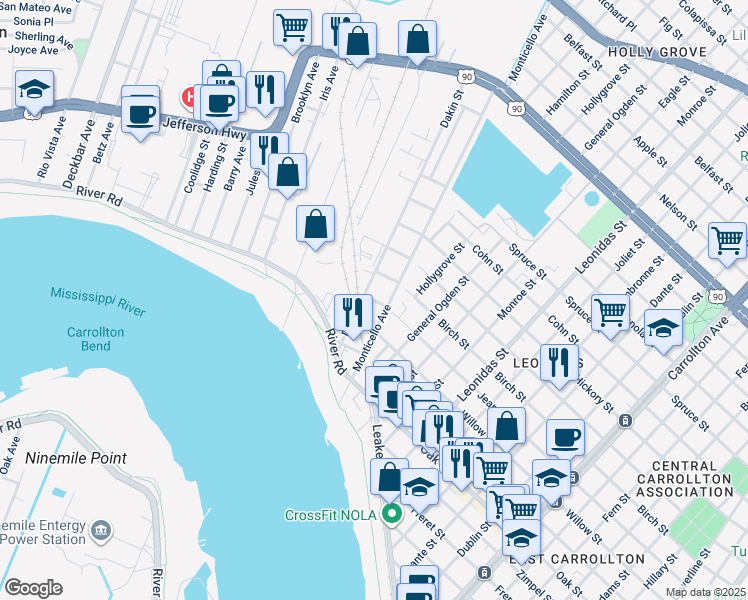 map of restaurants, bars, coffee shops, grocery stores, and more near 400 Dakin Street in Jefferson