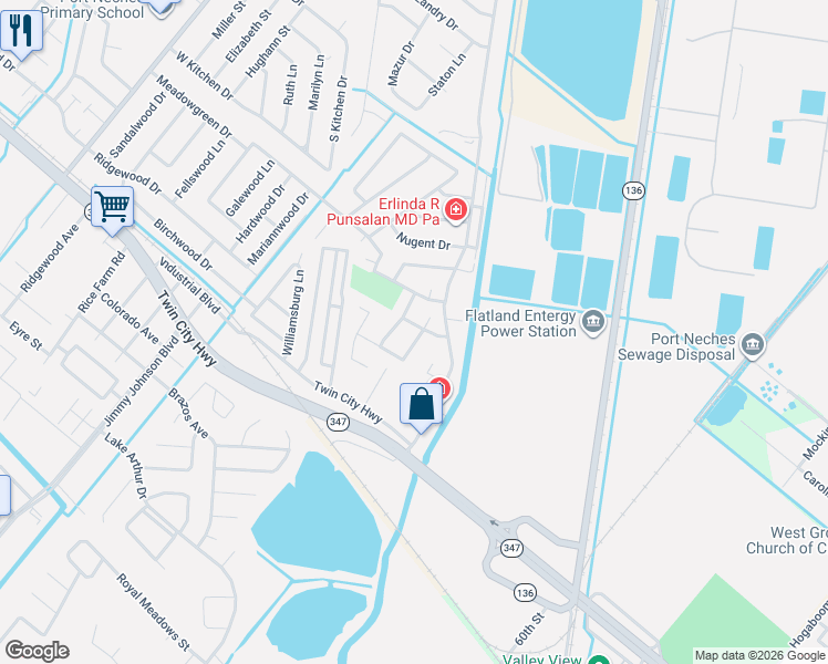 map of restaurants, bars, coffee shops, grocery stores, and more near 3148 Nottingham Lane in Port Neches