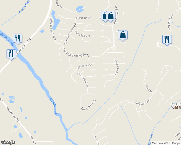 map of restaurants, bars, coffee shops, grocery stores, and more near 2741 Spinner Bait Court in St. Augustine