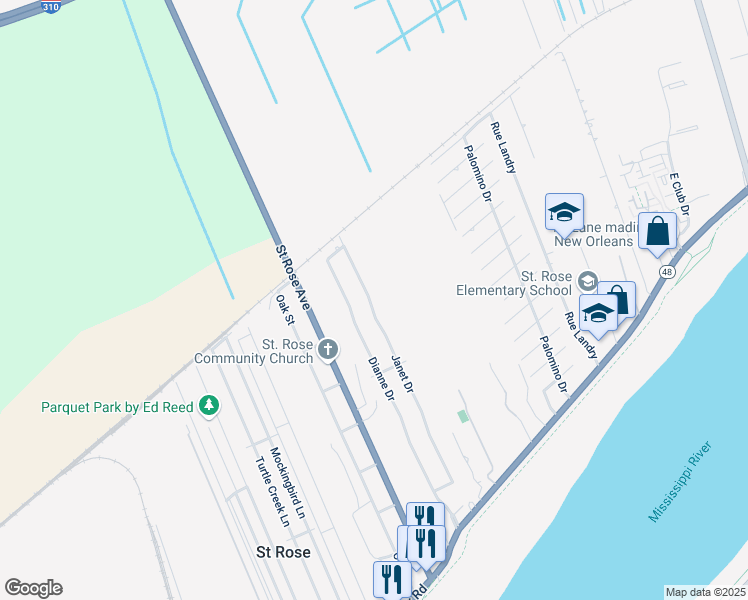 map of restaurants, bars, coffee shops, grocery stores, and more near 241 Janet Drive in Saint Rose