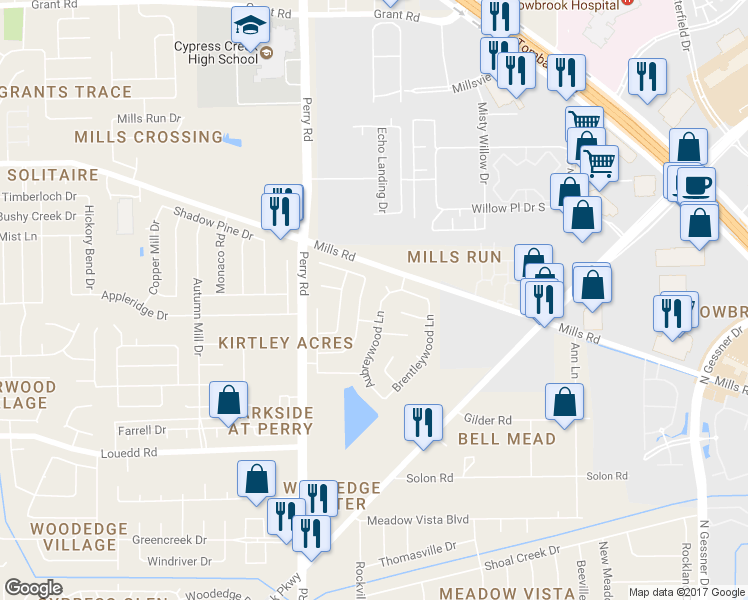 map of restaurants, bars, coffee shops, grocery stores, and more near 9403 Winnwood Court in Houston