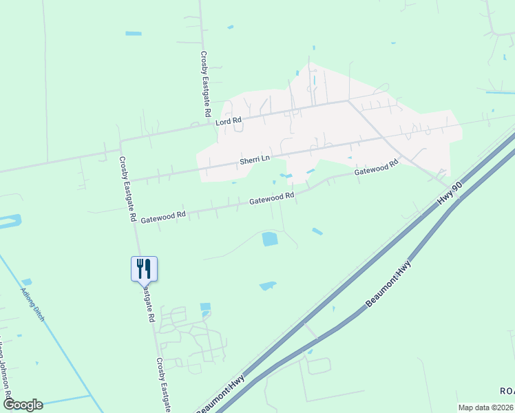 map of restaurants, bars, coffee shops, grocery stores, and more near 4012 Gatewood Road in Crosby