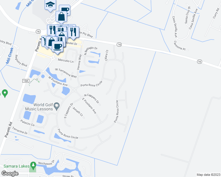 map of restaurants, bars, coffee shops, grocery stores, and more near 3916 South Trapani Drive in St. Augustine