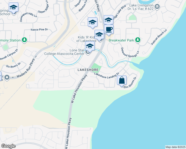 map of restaurants, bars, coffee shops, grocery stores, and more near 15922 Azalea Shores Court in Houston