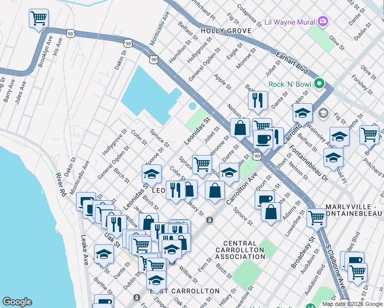 map of restaurants, bars, coffee shops, grocery stores, and more near 8439 Panola Street in New Orleans