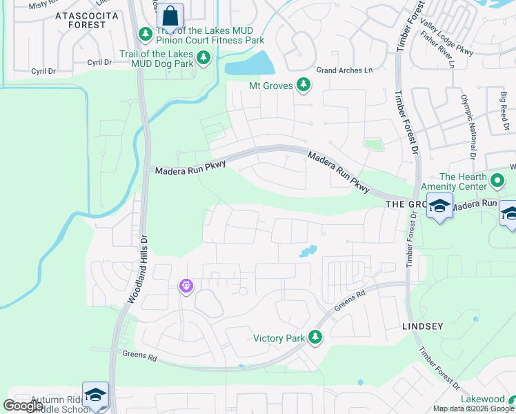 map of restaurants, bars, coffee shops, grocery stores, and more near 17003 Ross Lake Court in Humble