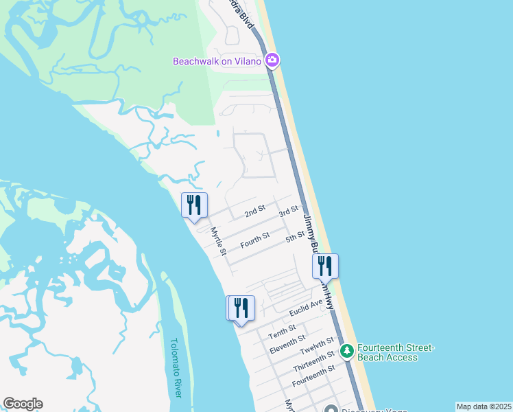 map of restaurants, bars, coffee shops, grocery stores, and more near 214 2nd Street in St. Augustine
