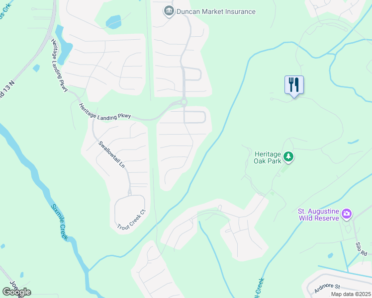 map of restaurants, bars, coffee shops, grocery stores, and more near 705 Mandarin Terrace in St. Augustine