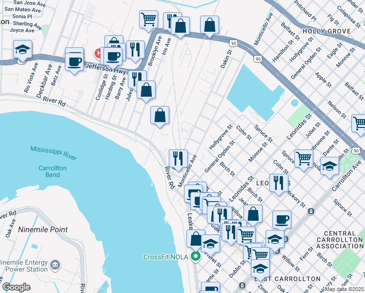 map of restaurants, bars, coffee shops, grocery stores, and more near 400 Dakin Street in Jefferson
